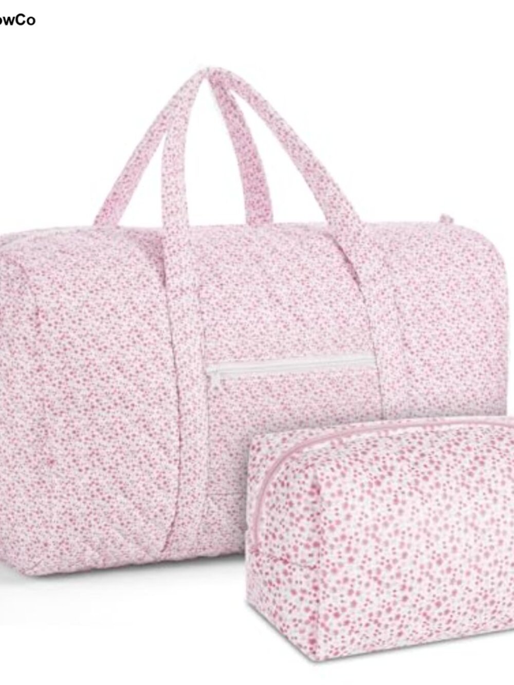 2 Pack Quilted Cotton Travel Duffel Bag & Floral Makeup Pouch Set Large